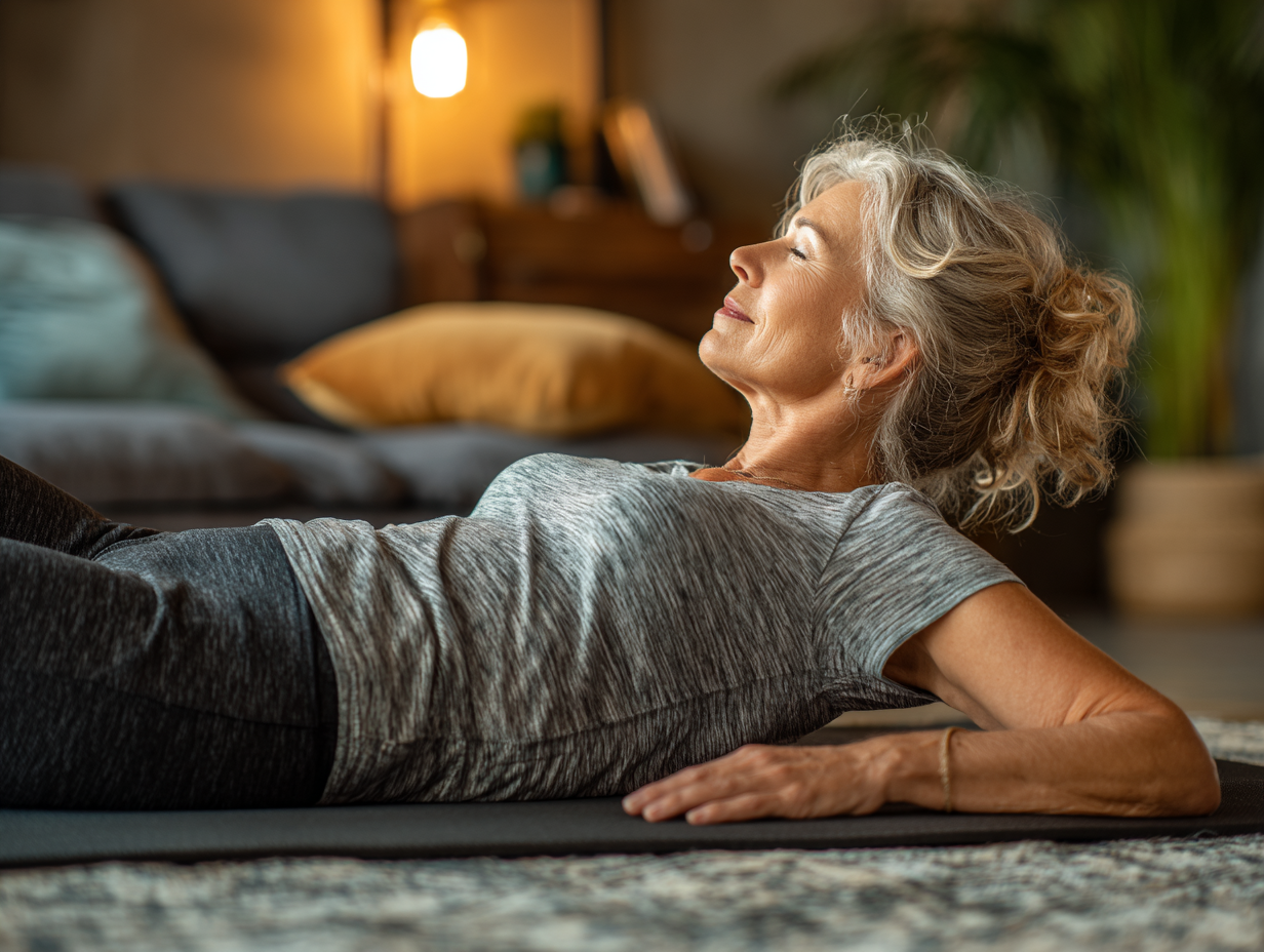 Інструктор допомагає старшій жінці виконати асану йоги